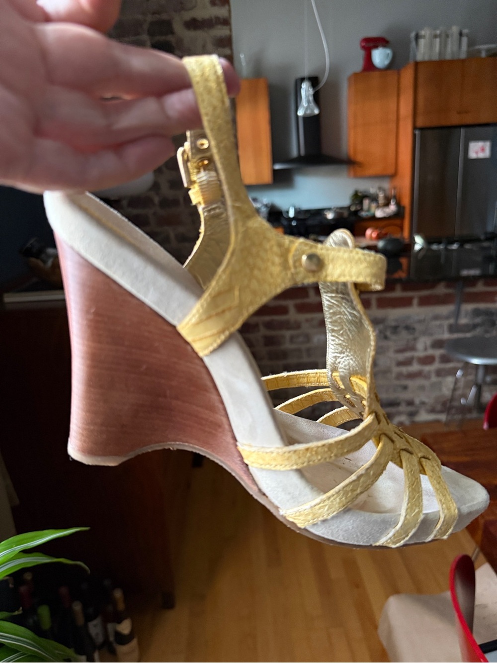 Cole Haan Series G Yellow Snakeskin Wedge Strappy Sandal - Women's Summer Heel
